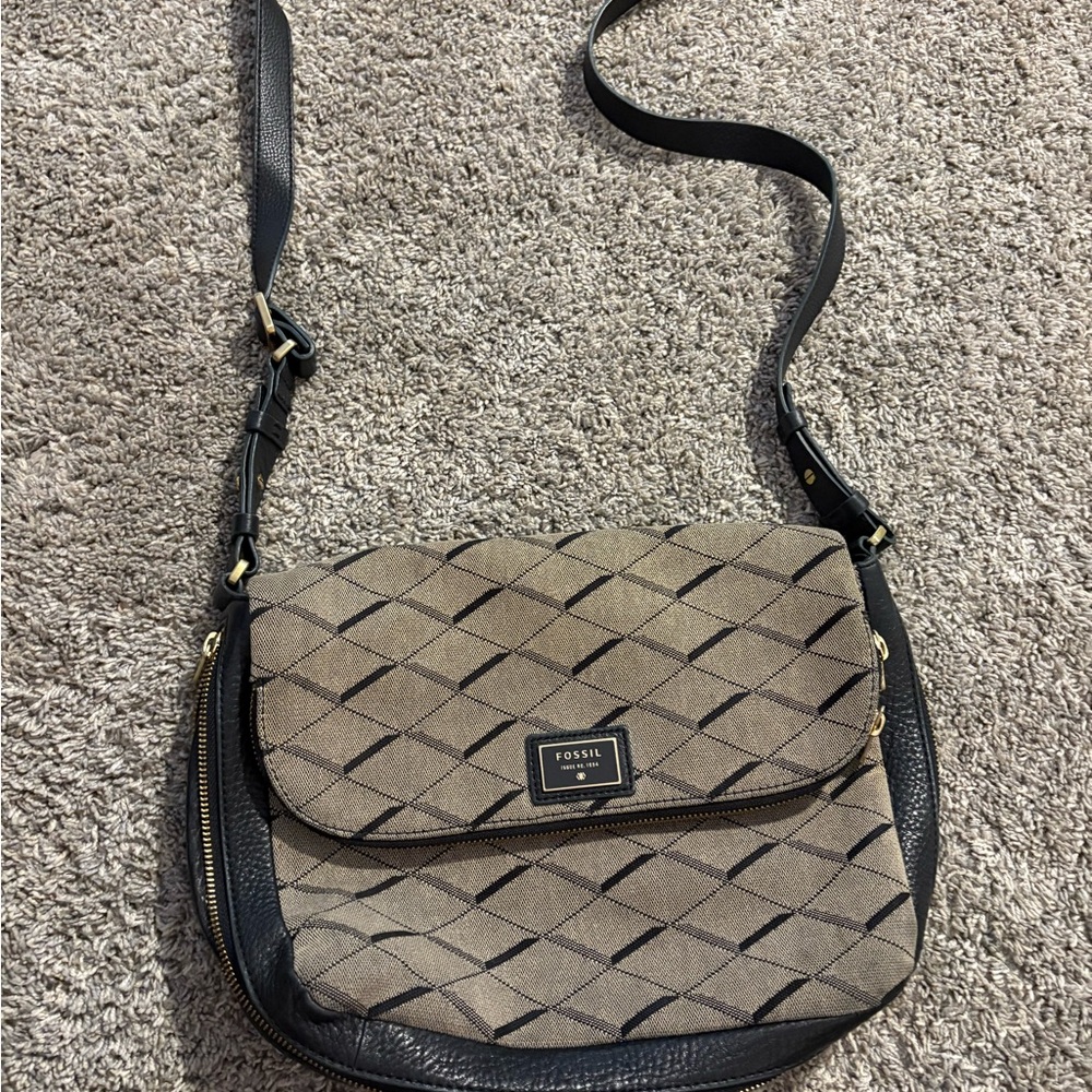 Fossil Black and Brown Crossbody Bag